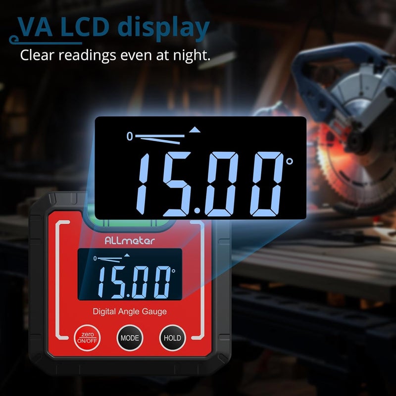 ALLmeter Store Digital Angle Finder Magnetic ±0.1° Accuracy - Professional Woodworking Table Saw Inclinometer with IP52 Protection & Bubble Level - Image 3